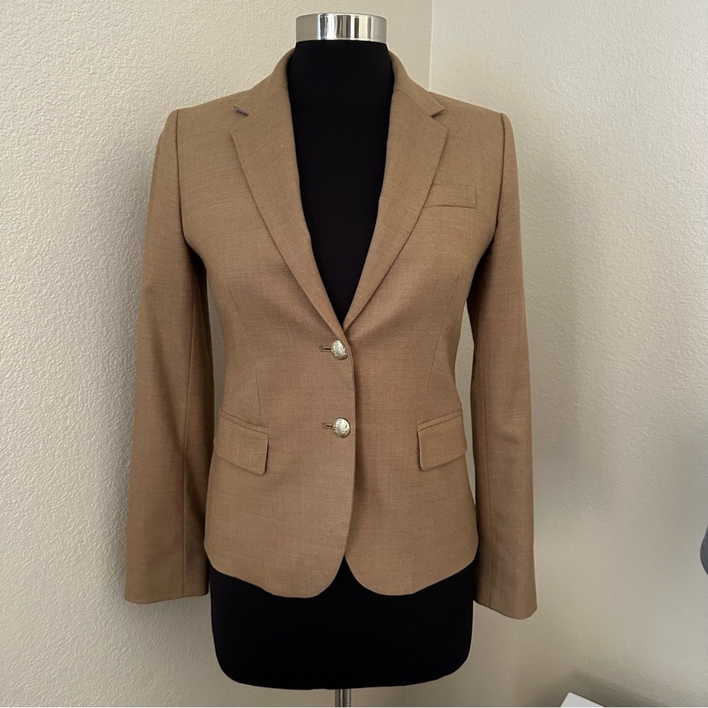 J. Crew Wool Blend Camel Long sleeves schoolboy blazer Size 2 - Picture 3 of 15